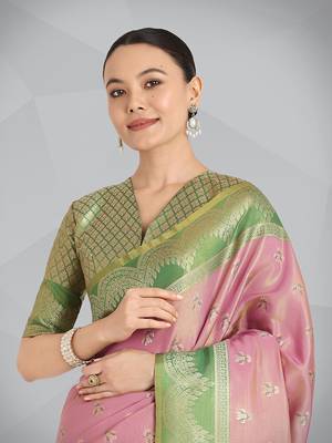 Mauve pink weaving banarasi tissue silk Blend saree 4