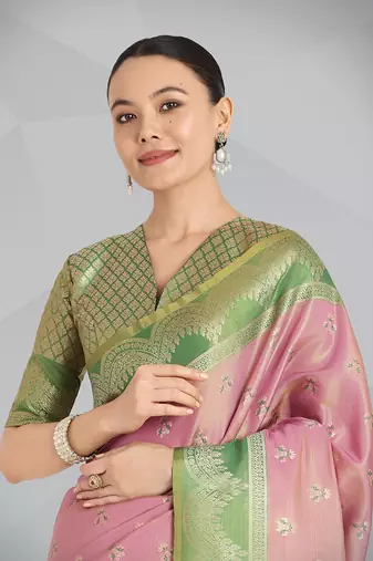 Mauve pink weaving banarasi tissue silk Blend saree