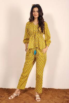 Yellow and multi geometric work two piece sets co-ord sets 3