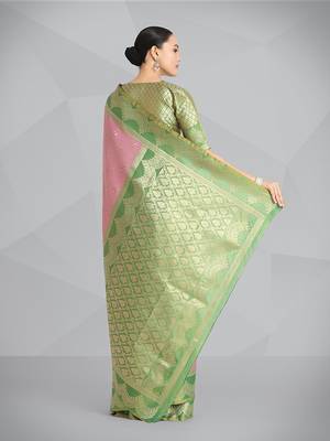 Mauve pink weaving banarasi tissue silk Blend saree 5