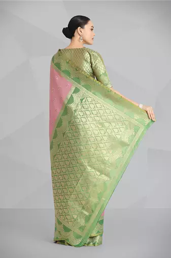 Mauve pink weaving banarasi tissue silk Blend saree