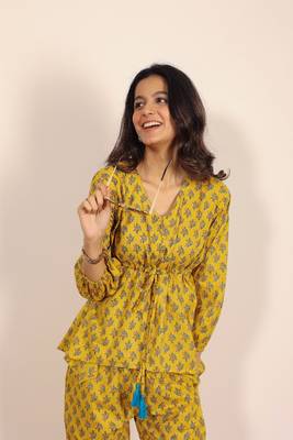 Yellow and multi geometric work two piece sets co-ord sets 5