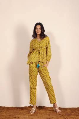 Yellow and multi geometric work two piece sets co-ord sets 6