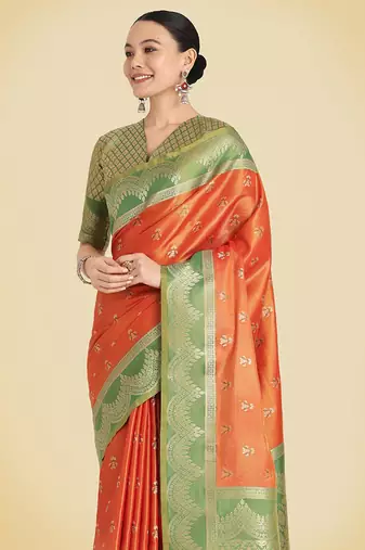 Orange weaving banarasi tissue silk blend saree