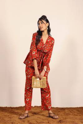 Pink and multi floral work two piece sets co-ord sets 1