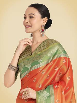 Orange weaving banarasi tissue silk blend saree 4