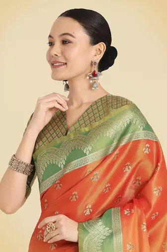 Orange weaving banarasi tissue silk blend saree