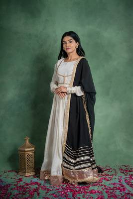 Sitaraa anarkali dress with embroidered jacket and black dupatta (set of 3) 1