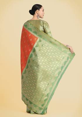 Orange weaving banarasi tissue silk blend saree 5