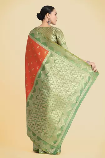 Orange weaving banarasi tissue silk blend saree