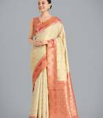 Cream weaving banarasi tissue silk Blend saree