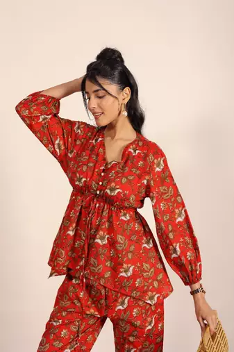Pink and multi floral work two piece sets co-ord sets