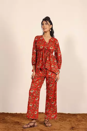 Pink and multi floral work two piece sets co-ord sets