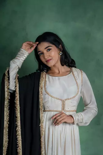 Sitaraa anarkali dress with embroidered jacket and black dupatta (set of 3)