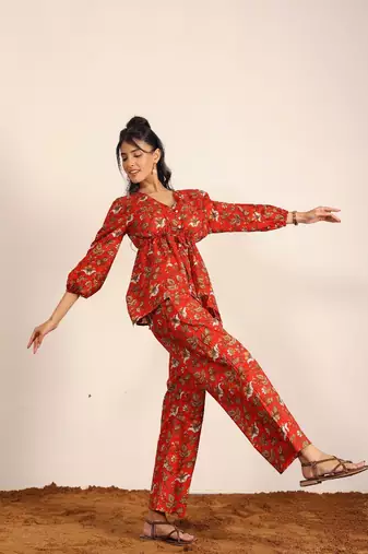 Pink and multi floral work two piece sets co-ord sets