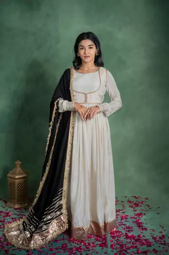 Sitaraa anarkali dress with embroidered jacket and black dupatta (set of 3)