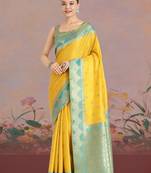 Yellow weaving banarasi tissue silk Blend saree
