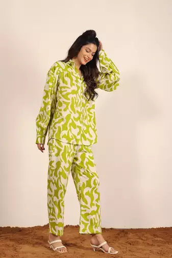 Green and white geometric co-ord set