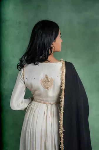 Sitaraa anarkali dress with embroidered jacket and black dupatta (set of 3)