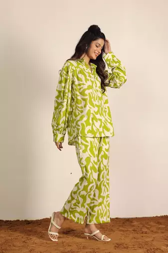 Green and white geometric co-ord set