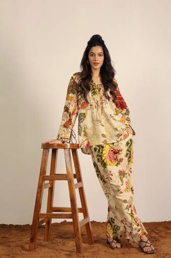 Beige and multi floral co-ord set