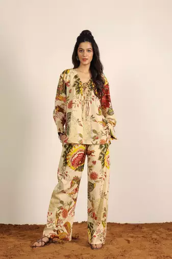 Beige and multi floral co-ord set
