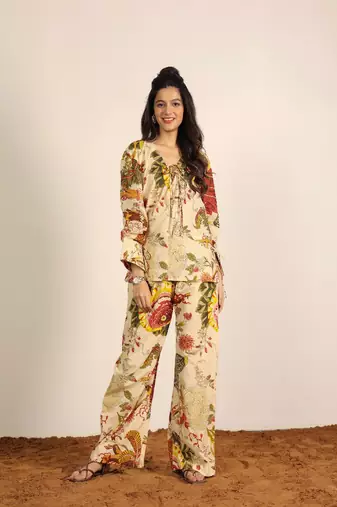 Beige and multi floral co-ord set
