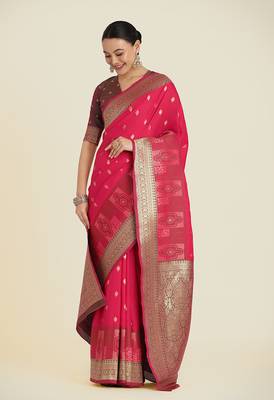 Pink banarasi silk blend zari woven saree 2