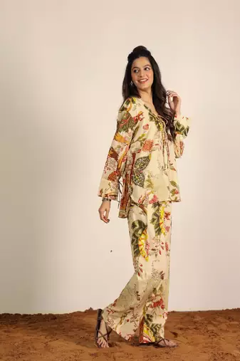 Beige and multi floral co-ord set