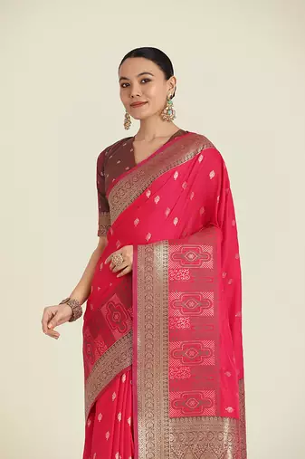 Pink banarasi silk blend zari woven saree