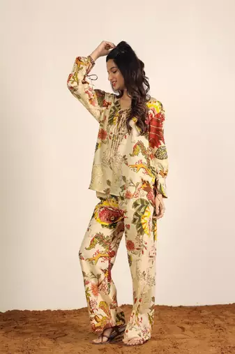 Beige and multi floral co-ord set