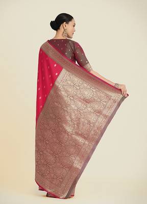 Pink banarasi silk blend zari woven saree 5