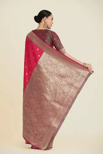 Pink banarasi silk blend zari woven saree