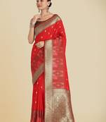 Red banarasi silk blend saree
