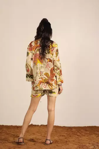 Beige and multi floral kurta style co-ord set