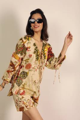 Beige and multi floral kurta style co-ord set 4