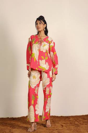 Pink and multi floral co-ord set
