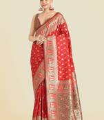 Red weaving banarasi silk blend saree