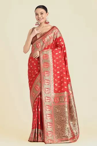 Red weaving banarasi silk blend saree