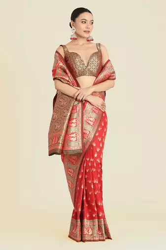 Red weaving banarasi silk blend saree