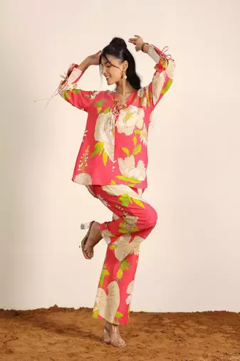 Pink and multi floral co-ord set