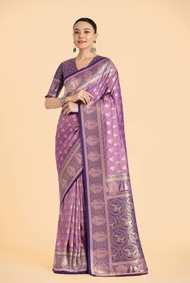 Lavender weaving banarasi silk blend saree 1
