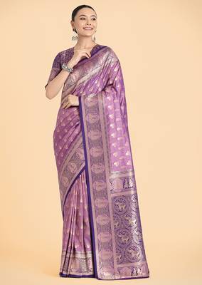 Lavender weaving banarasi silk blend saree 2