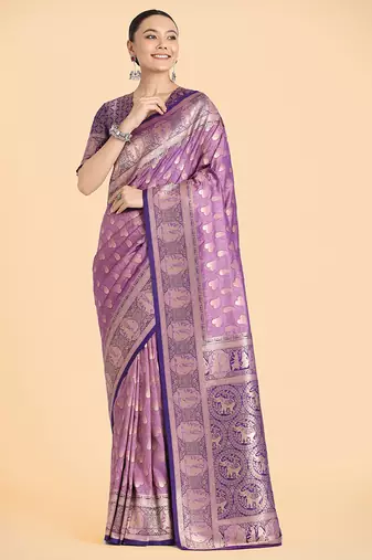 Lavender weaving banarasi silk blend saree