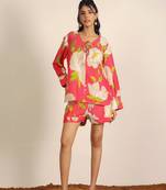 Pink and multi floral kurta style co-ord set