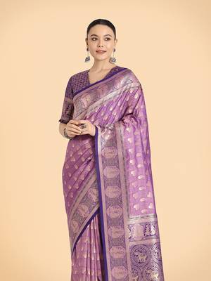 Lavender weaving banarasi silk blend saree 3