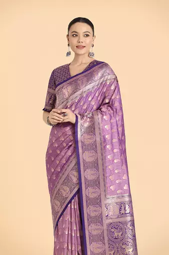 Lavender weaving banarasi silk blend saree