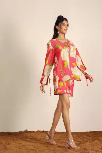Pink and multi floral kurta style co-ord set