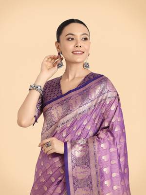 Lavender weaving banarasi silk blend saree 4