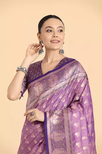 Lavender weaving banarasi silk blend saree